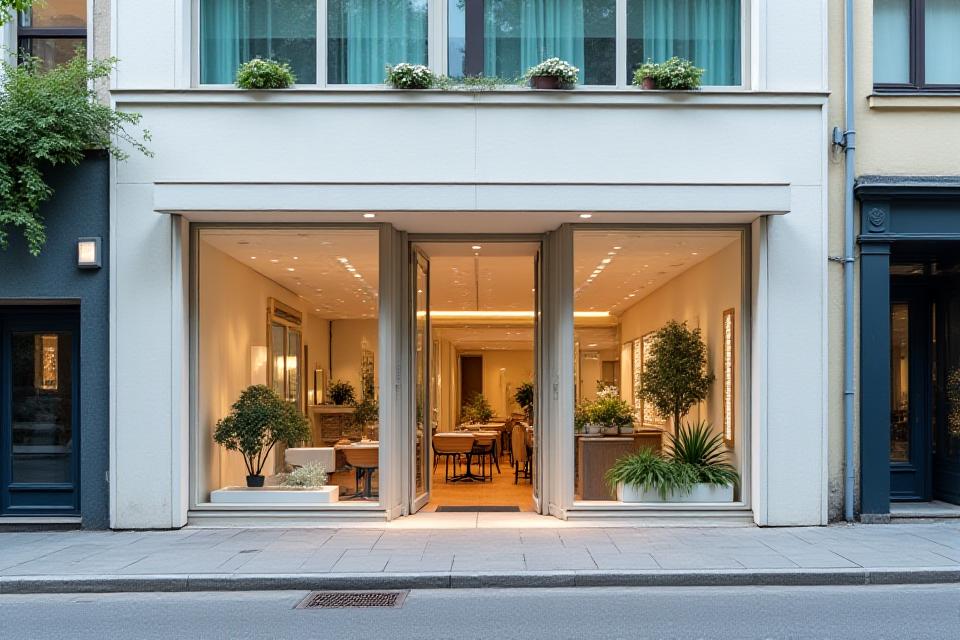 Aussenansicht eines eleganten Salons an der Freihofstrasse in Zürich mit heller Fassade und einladendem Eingang